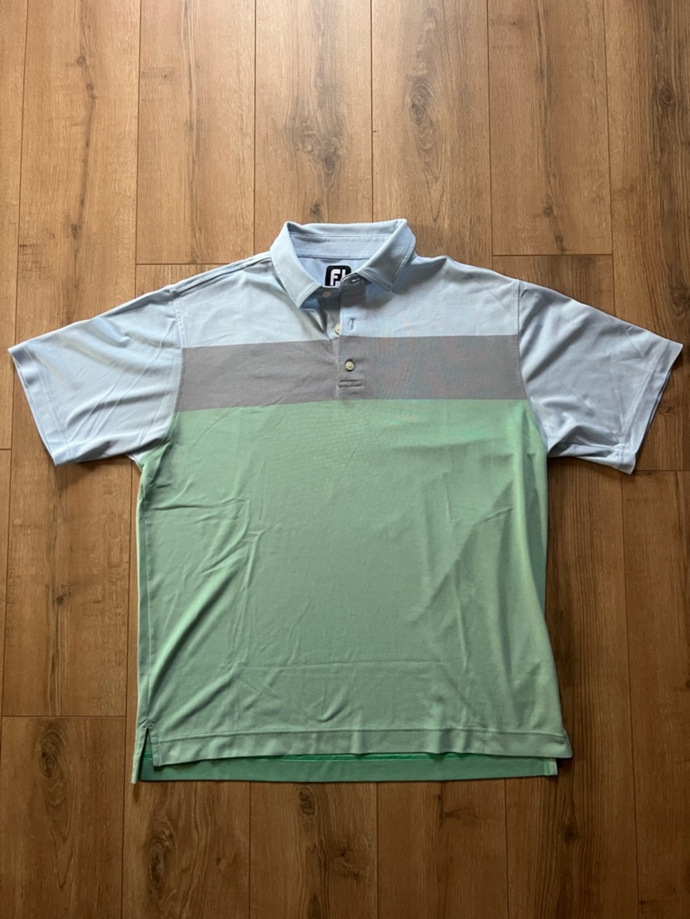Footjoy Light Blue, Grey, & Mint Green Colorblock Polo Shirt